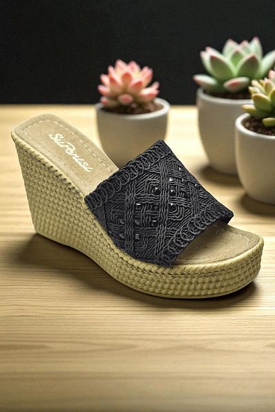 ISPARTALILAR 2503 10.5 cm Wedge Heels Women's Slippers Shoes Wedding Engagement Evening Dress Women's Shoes