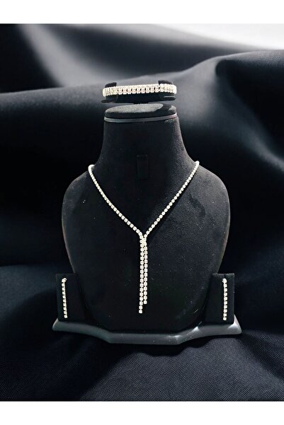 mango bijuteri Gümüş Kaplama Su Yolu Taşlı Kolye Küpe Bileklik Seti Gelin Takı Seti Nişan Seti Abiye Seti