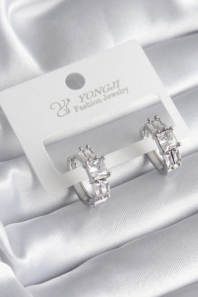 ALFA AKSESUAR 03 Brass Silver Color Square Zircon Stone Women's Earrings - TJ-BKP8351