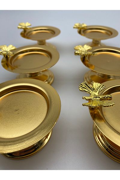 NEWTREND Züccaciye 6' Butterfly Decorative Gold Color Macaron Holder Turkish Delight Holder, Sugar Bowl, Presentation, Coffee, Treat, Coffee Presentation