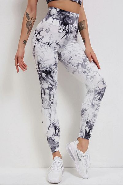 Fizion Pantaloni fitness modelatori Marble, Alb/Negru