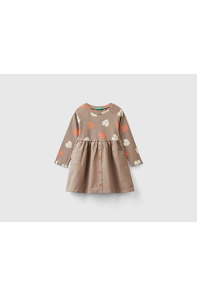 United Colors of Benetton Girls' Padded Dress with Round Neck and Long Sleeves