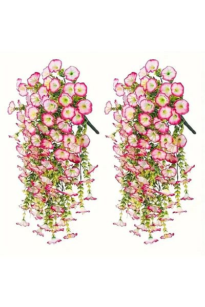 Choice Pink-2PCS 2PCS Artificial Morning Glory Hanging Flowers Fake Flower Outdoor Home Garden Wall Hanging