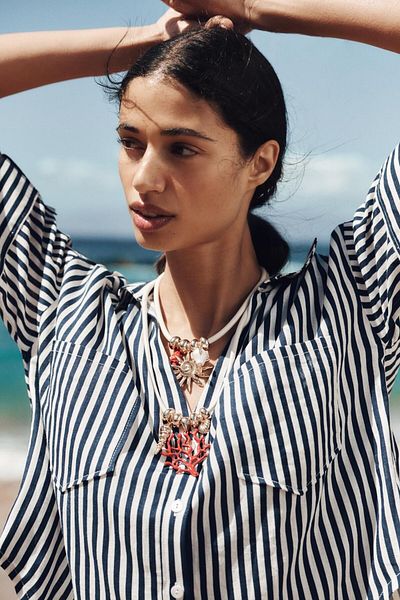 My Joyas Design Zr Model 2-Piece Coral Necklace in White Thread 48-65cm