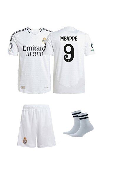 yenteks Beyaz Real Madrid. K. Mbappe 9 Numara Çocuk Forma Takımı 3'lü Set Çor...