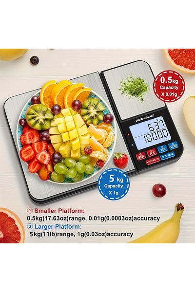 Choice 5KG-1G 500G-0.01G 1 Piece Large Dual Platform Digital Kitchen Scale, Two Accuracies 0.01 g/0.001 oz