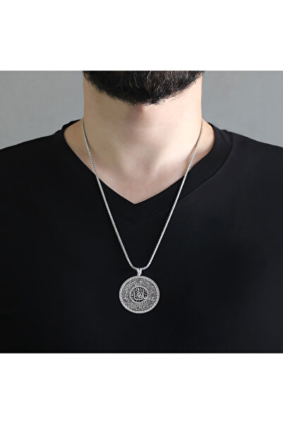 Tesbihane Madalyon Tasarım Kişiye Özel İsim Yazılı 925 Ayar Gümüş Kolye