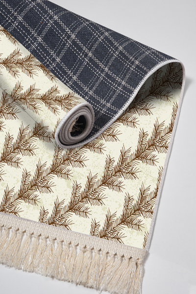 Alanur Home Non-Slip Base Djt Toilet Set Star Cotton Fringed Vintage Al5010 Beige