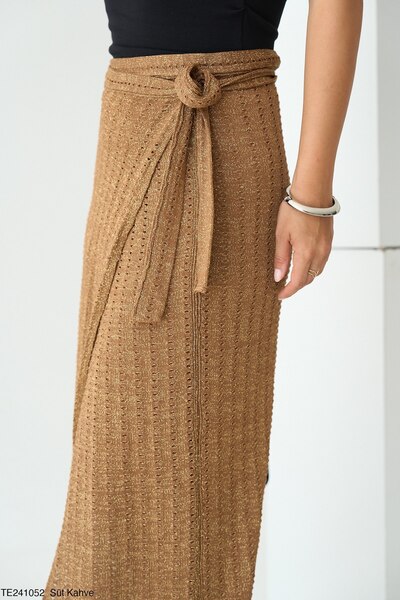 LECASMO KADIN DORE SİMLİ BAĞLAMA DETAYLI TRİKO ETEK PAREO