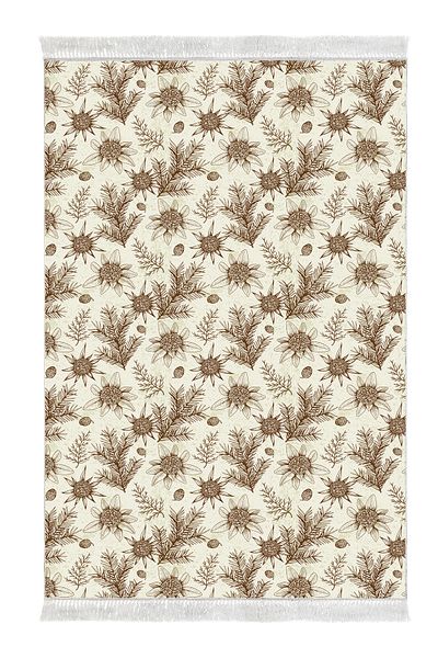 Alanur Home Αντιολισθητική βάση Djt Σετ τουαλέτας Star Cotton Fringe Vintage AL5009 Μπεζ