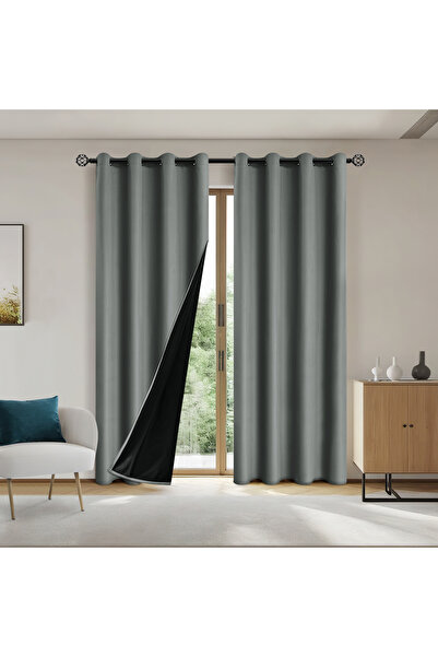 Choice ستائر تعتيم 100% سادة، ذات سطح حلقي، مقاس 100×200 سم، لون رمادي غامق، مكونة من لوحة واحدة، مع حلقات معدنية، وخصوصية تامة.