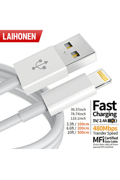 Choice كابل شاحن USB أبيض عالي الجودة بطول 2 متر، قطعة واحدة، لهاتف iPhone 14...
