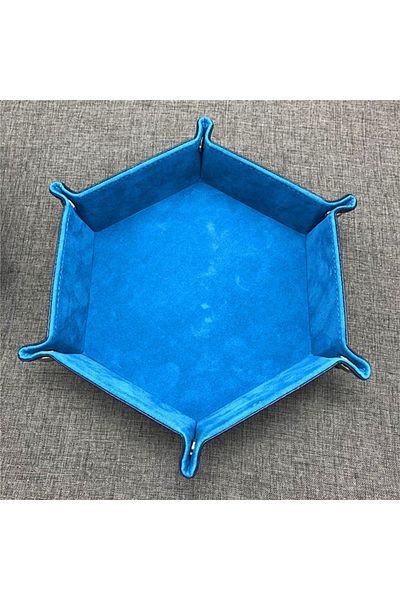 Choice Sky blue 01 Rolling Folding Hexagon Dice Game Storage Tray Holder Double Sided Thick PU Leather&Velv