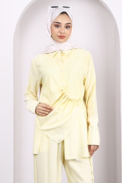 İmajButik Yellow Front Tie Tunic Trouser Suit