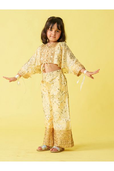 Maithili By Styli Embellished Printed Crop Top and Pants Set