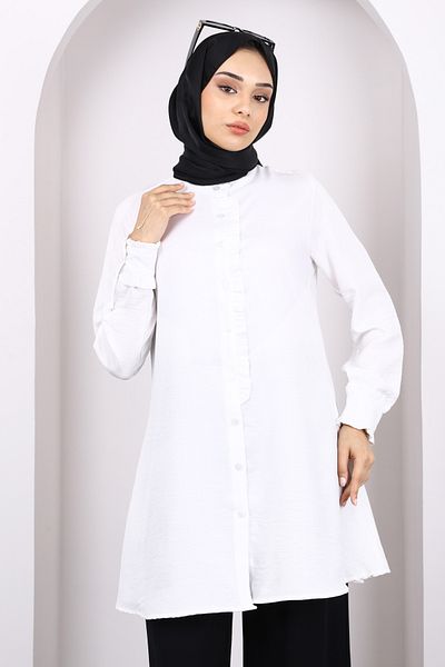 İmajButik Ecru Buttoned Ruffle Detailed Tunic