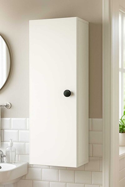 Woody Home Tek Kapaklı, Kulplu,Duvara Monte,4 Raflı Banyo Dolabı ,Balkon Dolabı ,Havlu Dolabı, Çok Amaçlı Dolap