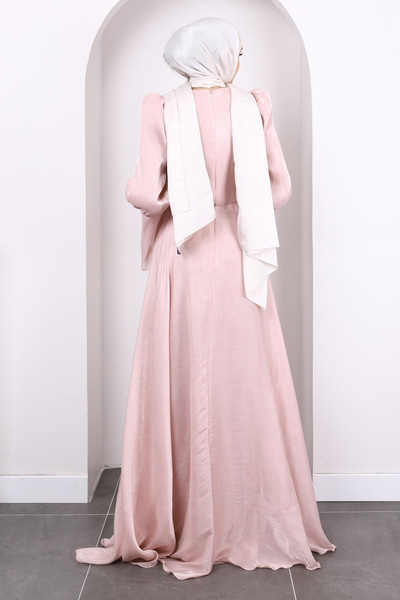 İmajButik Powder Sleeve Detailed Evening Dress