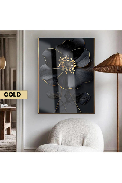 Harikabirev HARİKABİREV | MODELUL ELEGANT MANOLYA AURIU-NEGRU 01 | TABLO DE STICLĂ TEMPLATĂ CU CADRU, SIMPLE, VERTICALĂ