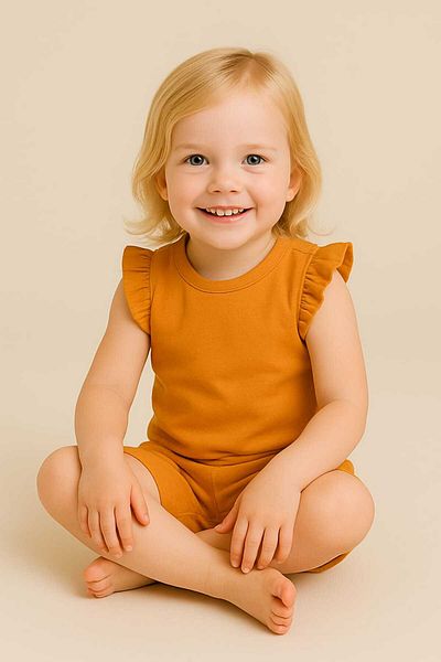 ESES BEBE Baby-Child Ribbed Ruffle T-Shirt Set Bottom-Top Summer Shorts Set