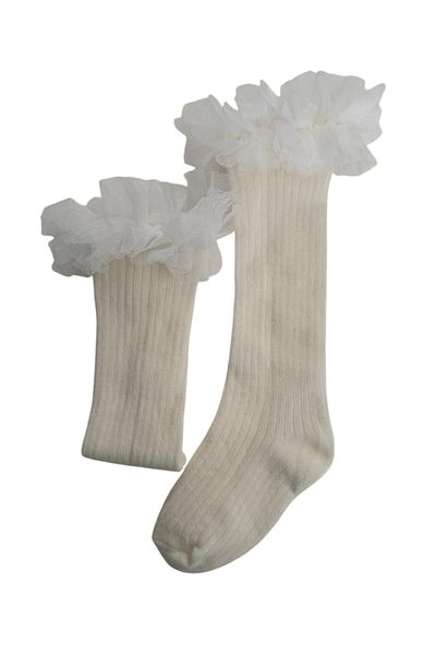 Calverton Socks Baby Girl Bow Knee Socks - Ruffle Detail - Soft and Stretchy Fabric