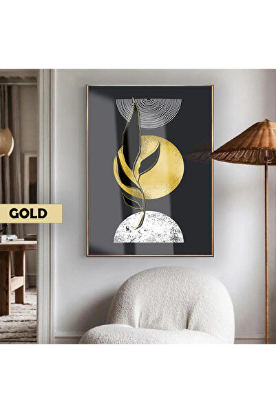 Harikabirev HARİKABİREV | MODEL BOTANIC ABSTRAC GRAY-GOLD BOHEM | TABLĂ DIN STICLĂ TEMPERATĂ CU CADRU, SIMPLE, VERTICALĂ