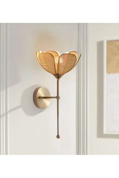 burenze Modern Tasarım Rose Çiçek Aplik Boheme Hazeran Hasır Kumaş Eskitme Gold Elektrikle Çalışır