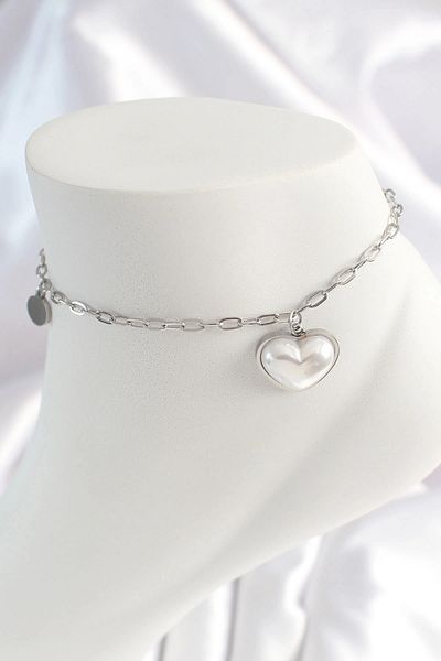 ALFA AKSESUAR 03 316L Steel Silver Color Chain Model 3D Heart White Heart Figure Women's HalHal - TJ-HH1529