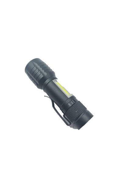 dalimag Flashlight with USB Charging, 2 LEDs, Black, Adjustable Zoom, Aluminum, 13 cm,