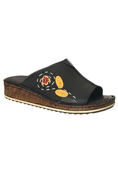 CEX 25Y NBL06 Μαύρες γυναικείες παντόφλες από γνήσιο δέρμα