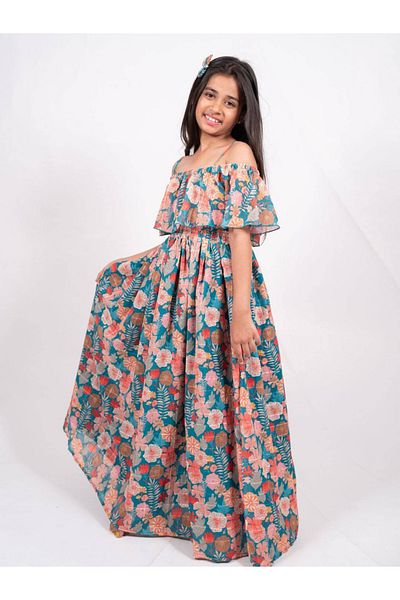 Maithili By Styli Printed A-Line Off Shoulder Maxi Dress