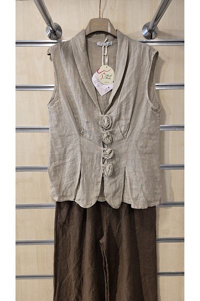 Park Moda Ιταλική λινή μπλούζα με απλικέ τριαντάφυλλο