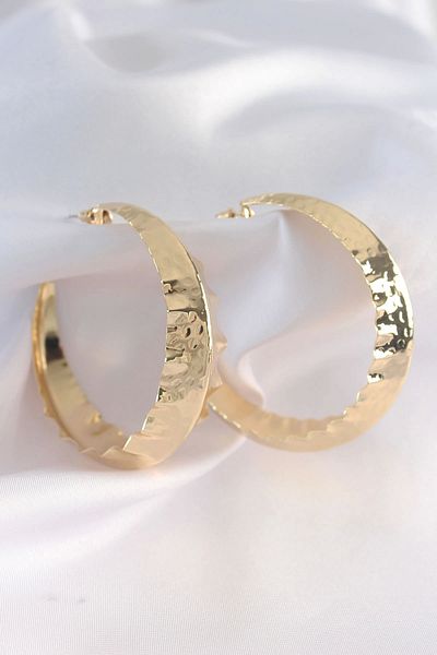 ALFA AKSESUAR 03 Brass Gold Color Leaf Patterned Hoop Earrings - Tj-Bkp8921