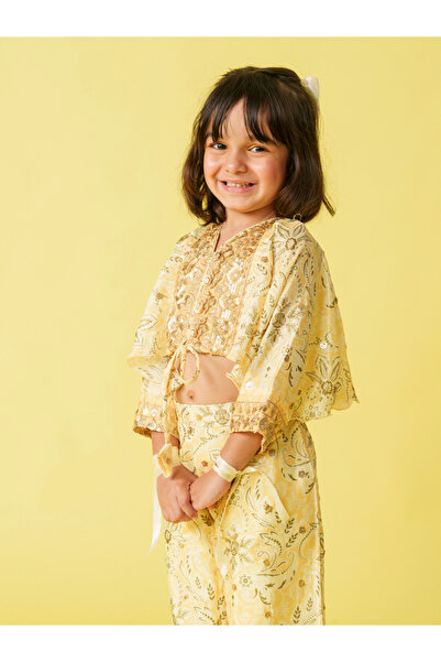 Maithili By Styli Embellished Printed Crop Top and Pants Set