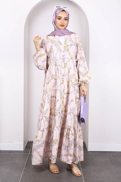 İmajButik Φόρεμα με μισό κουμπί σε πούδρα