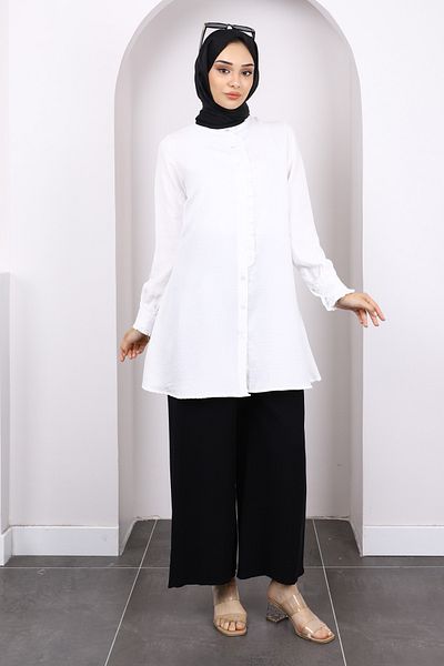 İmajButik Ecru Buttoned Ruffle Detailed Tunic