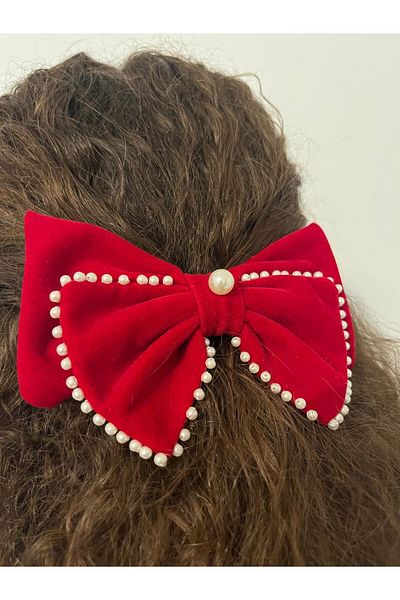 Dota Neamului Velvet Hair Bow With Pearls