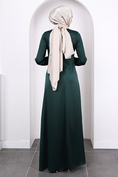 İmajButik Βραδινό φόρεμα από σατέν με σμαραγδένιο πράσινο λουλούδι