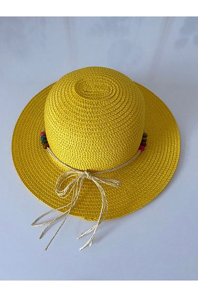 Petek Collection Straw Children's Beach Hat with Bead Accessories (1-9 Years)