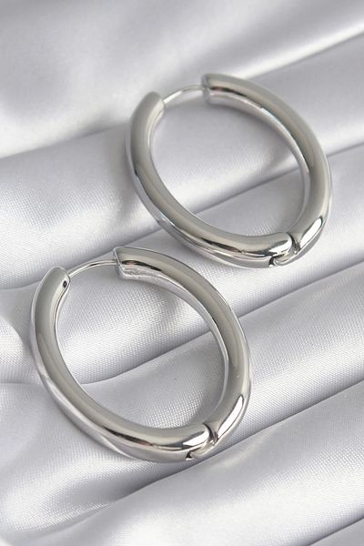 ALFA AKSESUAR 03 Brass Silver Color Hoop Model Women's Earrings - TJ-BKP8498
