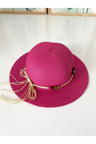Petek Collection Straw Children's Beach Hat with Bead Accessories (1-9 Years)