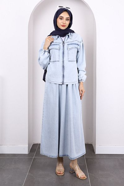 İmajButik Σετ τζιν με μπλε τζιν φούστα