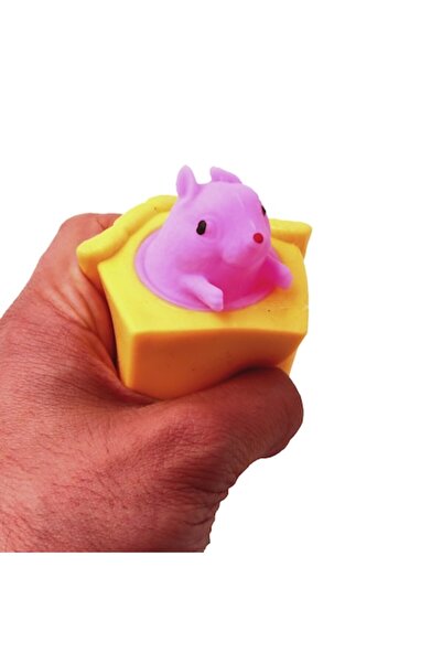 dalimag Figurină veveriță în casă galbenă, silicon, jucării antistres, roz, 6...