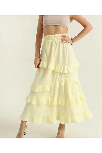 Azda Ruffled Design Waist Elastic Poplin Women's Skirt Model Code:599