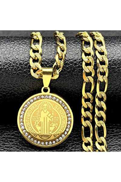 Choice قلادة ميدالية القديس بنديكت من الكريستال الملون مقاس 55 سم من الفولاذ ...