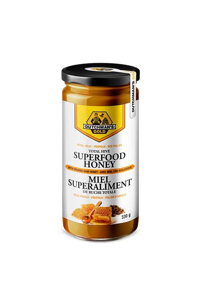 Dutchman's Gold Superfood Organic Raw Honey 330g – with Ginseng, Bee Pollen, Propolis & Royal Jelly, Brain Food