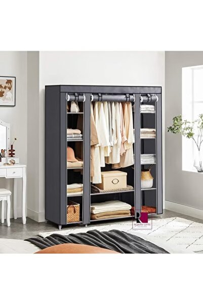 Primo Plus Portable Canvas Fabric Wardrobe Organizer 130x45x175 Cm , Grey