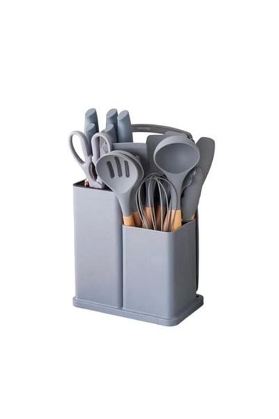 wei inox Set of 19 kitchen utensils, wood/silicone, gray