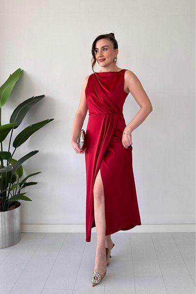MaziButik Rochie dreaptă imprimată Roșu Claret