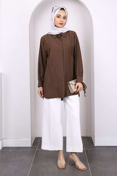 İmajButik Brown Sleeve Laced Tunic